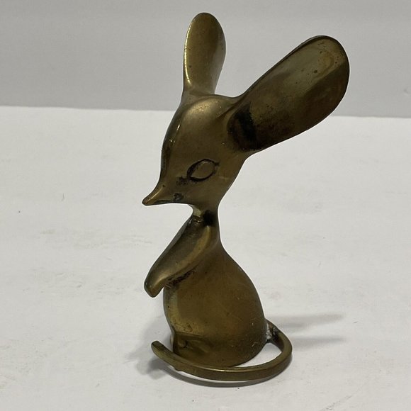 Vintage Brass Mouse Big Ears Long MCM Figurine Paperweight Mid Century Modern - Picture 2 of 8